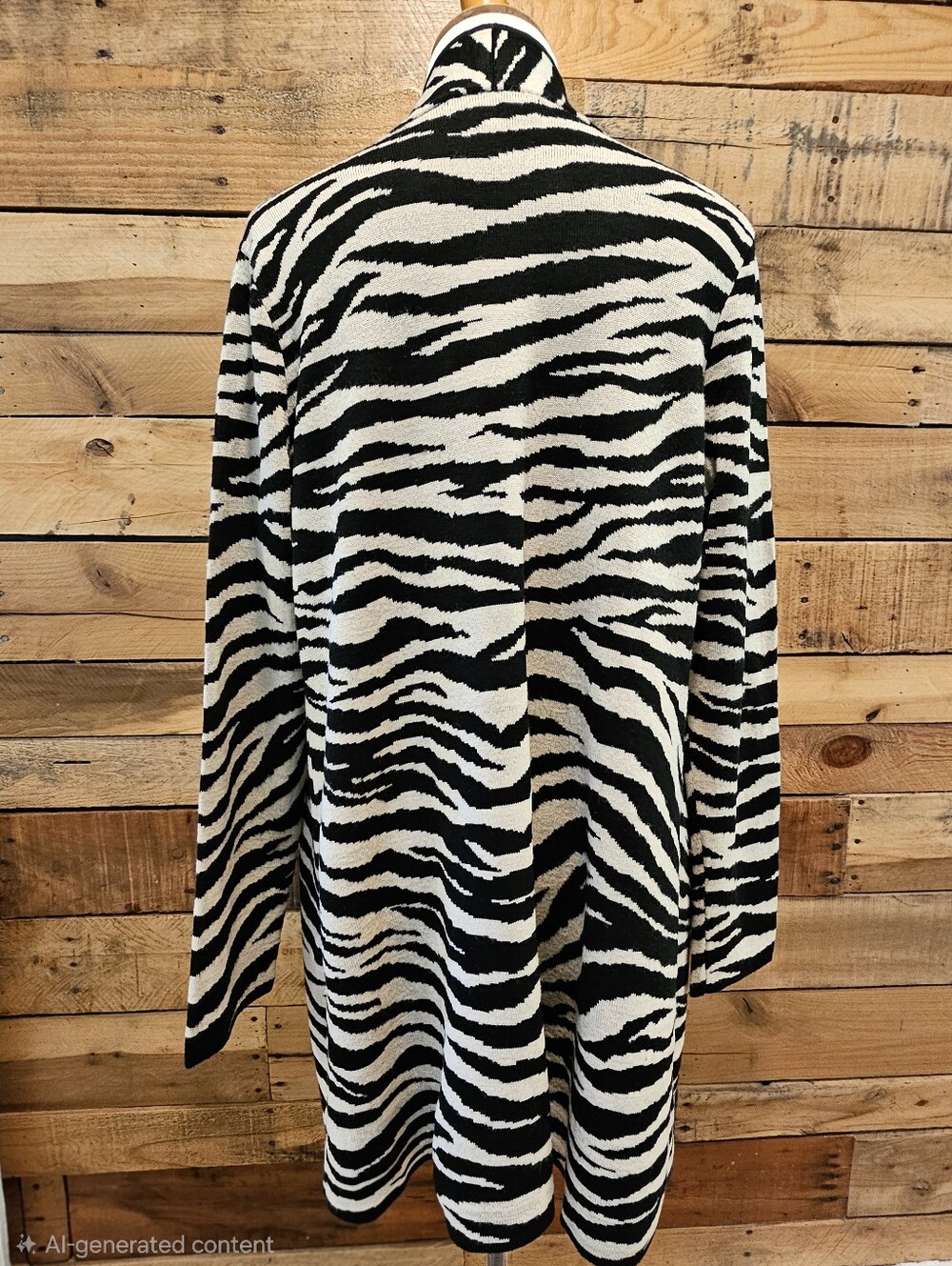 Evan Picone Black & Cream Zebra Print Long Open-Front Cardigan Sweater Size L - Picture 5 of 5